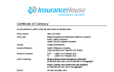 Insurance Certificate of Currency